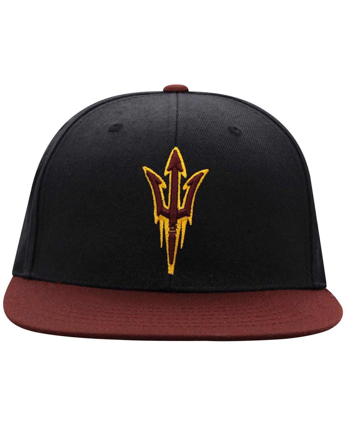 Top Of The World Men's Black And Maroon Arizona State Sun Devils Team Color Two-tone Fitted Hat In Black,maroon