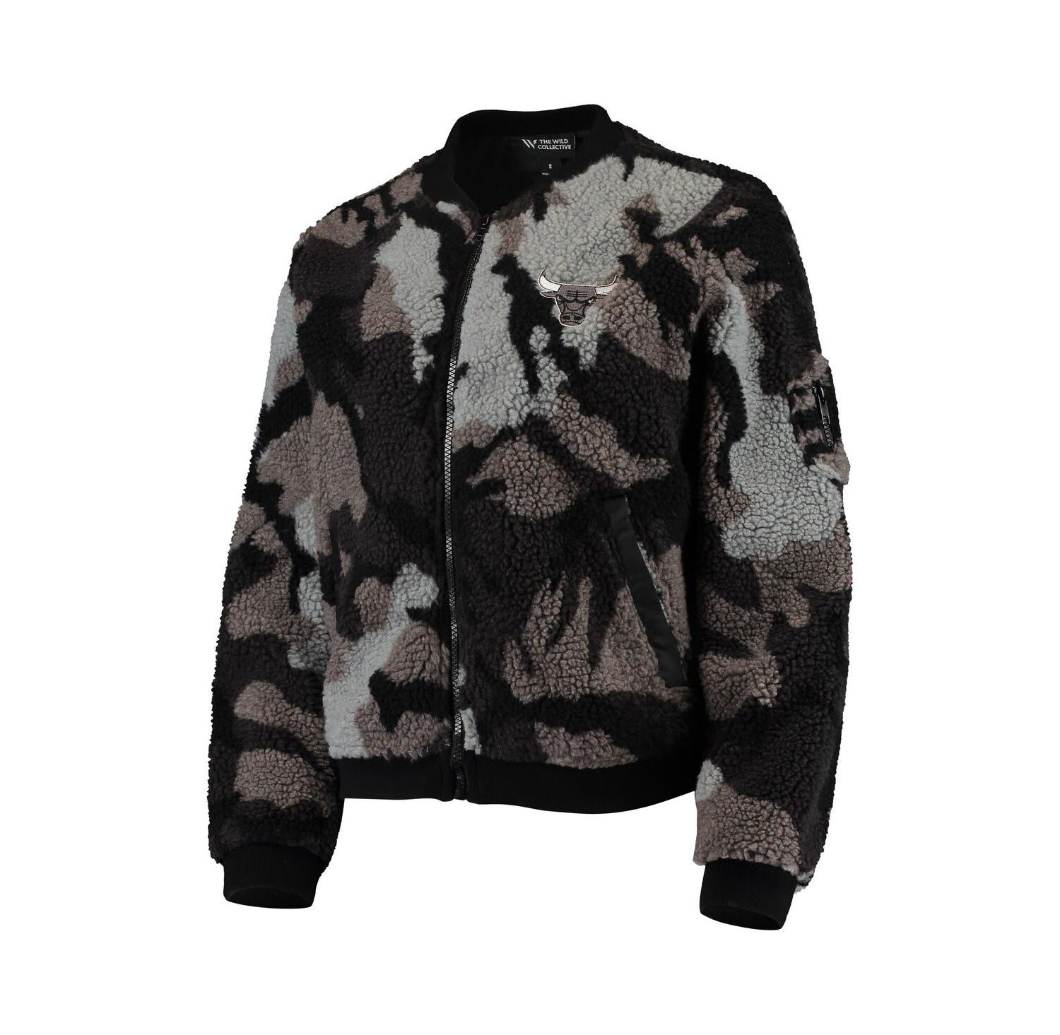 Women's Black Chicago Bulls Camo Sherpa Full-Zip Bomber Jacket