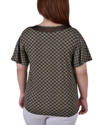 Plus Size Short Sleeve Knit Top with Sheer Inset 