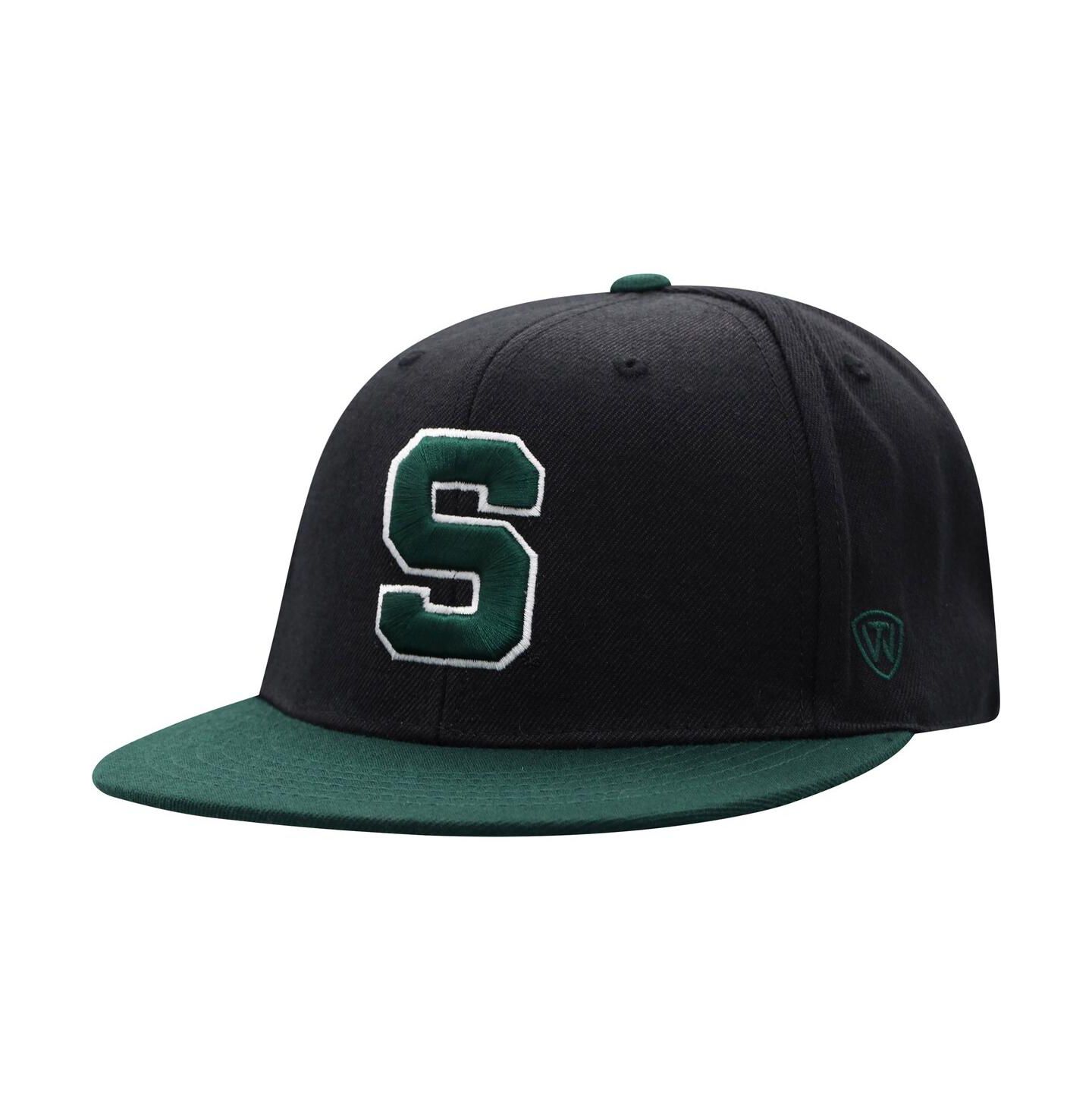 Мужская кепка Top of the World Black and Green Michigan State Spartans Team Color Two-Tone Fitted Hat — фото 5