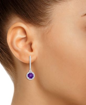 Rhodolite Garnet (2-1/5 ct. t.w.) & Diamond (1/3 ct. t.w.) Leverback Drop Earrings in Sterling Silver (Also in Opal, Blue Topaz, Amethyst, Peridot, & Citrine)