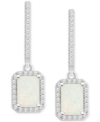 Rhodolite Garnet (2-1/2 ct. t.w.) & Diamond (1/3 ct. t.w.) Halo Leverback Drop Earrings in Sterling Silver (Also in Opal, Citrine, Peridot, Amethyst & Blue Topaz)