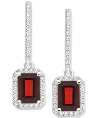 Rhodolite Garnet (2-1/2 ct. t.w.) & Diamond (1/3 ct. t.w.) Halo Leverback Drop Earrings in Sterling Silver (Also in Opal, Citrine, Peridot, Amethyst & Blue Topaz)