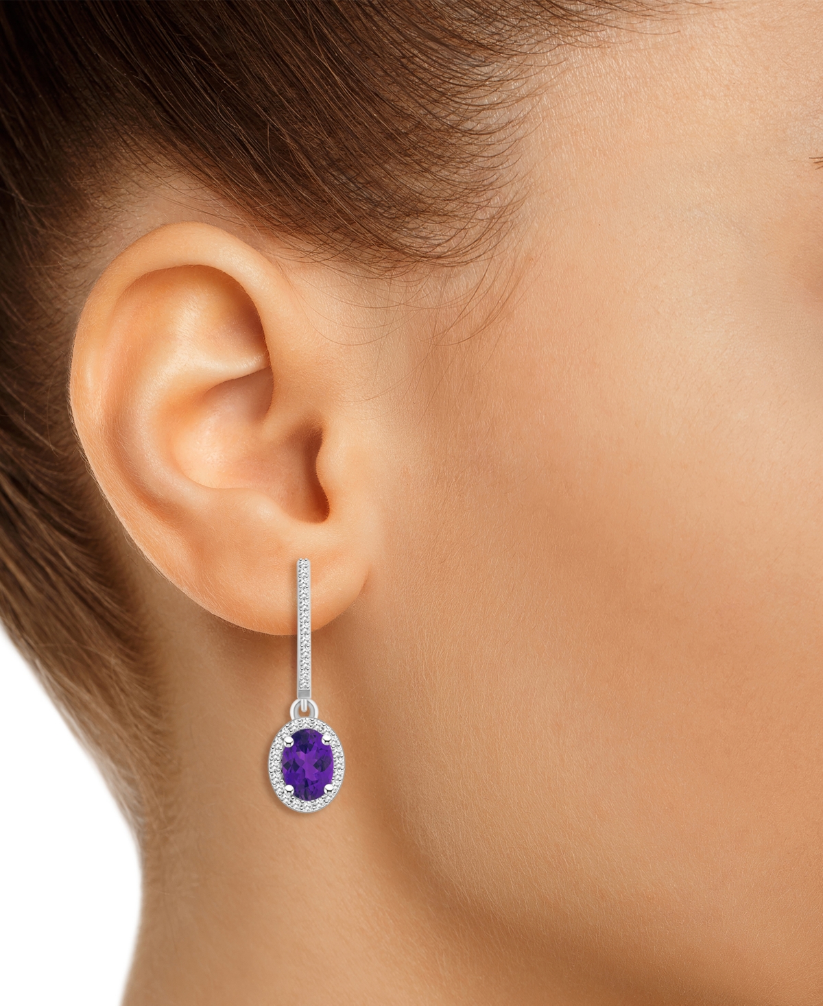 Rhodolite Garnet (1-7/8 ct. t.w.) & Diamond (1/3 ct. t.w.) Leverback Drop Earrings in Sterling Silver (Also in Citrine, Blue Topaz, Peridot
