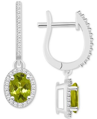 Rhodolite Garnet (1-7/8 ct. t.w.) & Diamond (1/3 ct. t.w.) Leverback Drop Earrings in Sterling Silver (Also in Citrine, Blue Topaz, Amethyst, Peridot, & Opal)