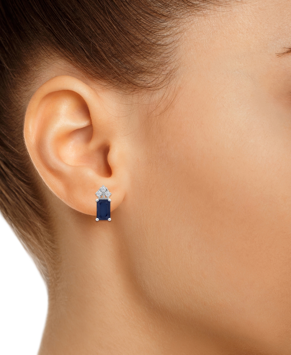 (1-3/8 ct. t.w.) & Diamond (1/8 ct. t.w.) Crown Stud Earrings in 14k Gold or 14k White Gold - Sapphire/White Gold
