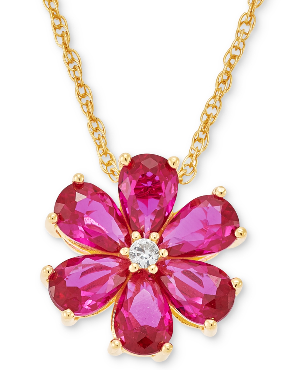Lab-Grown(5-1/3 ct. t.w.) & White Sapphire (1/8 ct. t.w.) Flower Pendant Necklace in 18k Gold-Plated Sterling Silver - Ruby