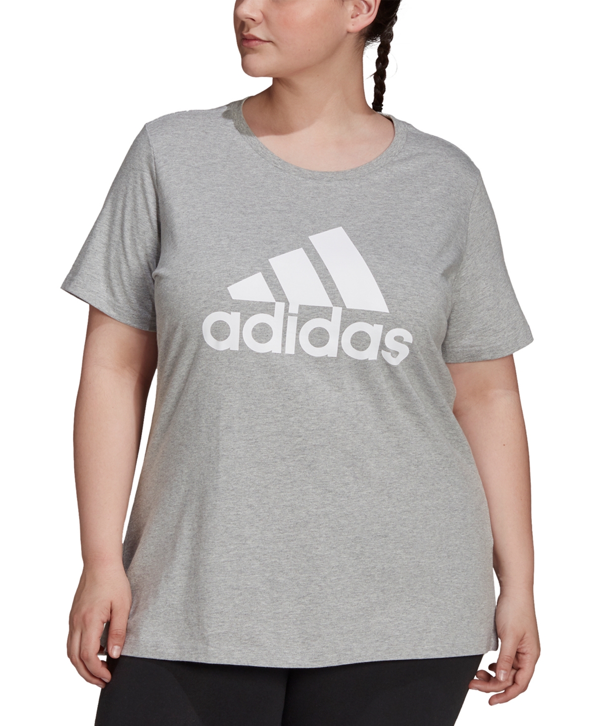 Adidas Originals Womens Crew Neck Short Sleeve Active T-shirt In Medium Grey Heather,white