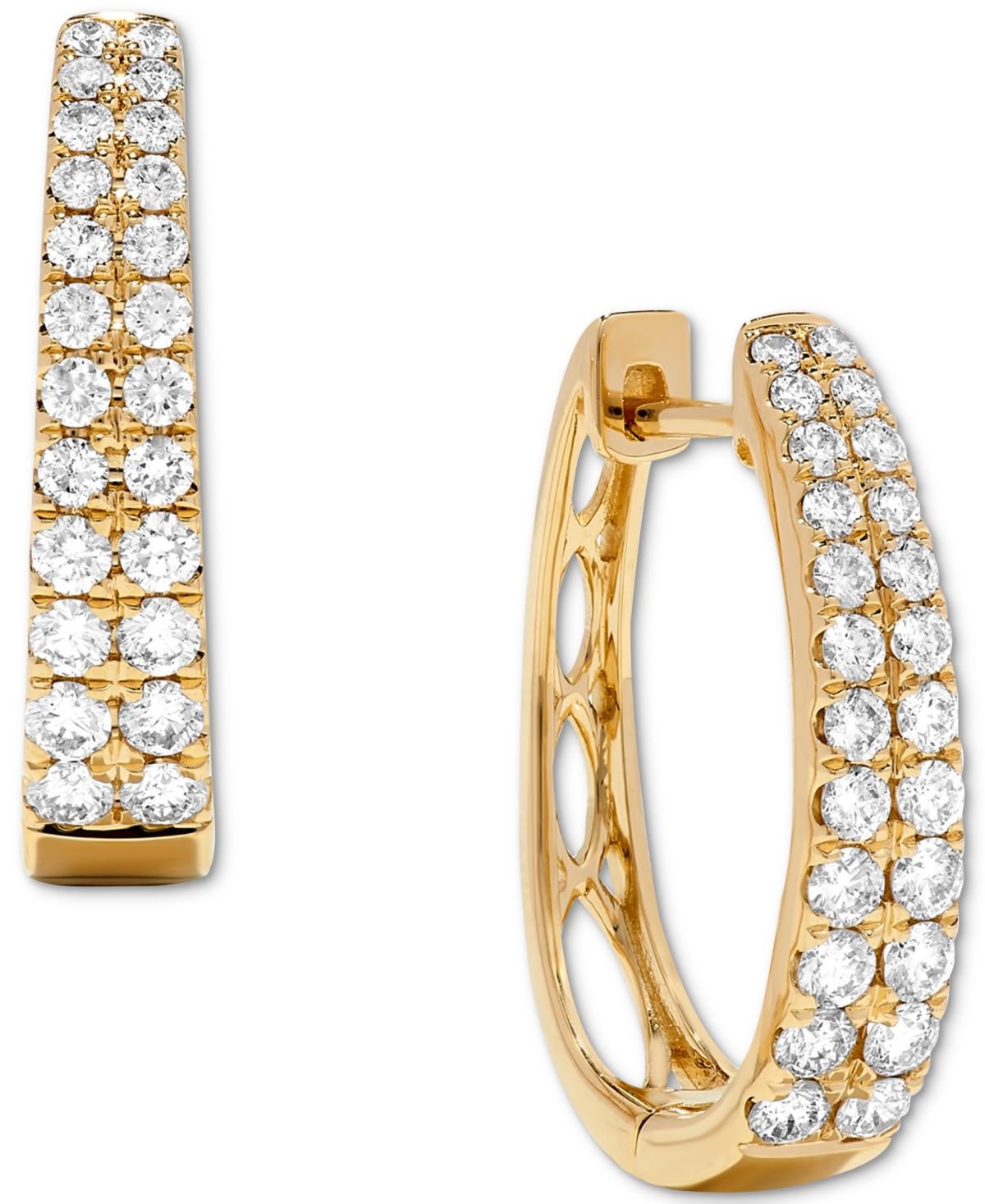 Diamond Graduated Double Row Hoop Earrings (1 ct. t.w.) in 14k White Gold or 14k- Yellow Gold