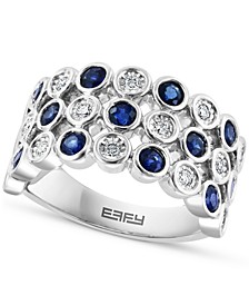 EFFY® Sapphire (1-1/10 ct. t.w.) & Diamond (1/4 ct. t.w.) Bezel Cluster Ring in Sterling Silver