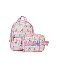 Big Girls Paris Heart Backpack and Pouch Set