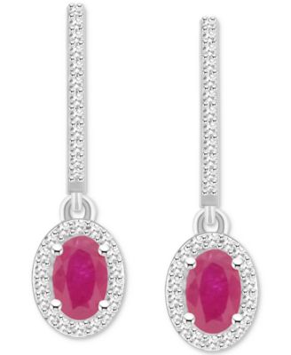 Macy's - Gemstone & Diamond (1/3 ct. t.w.) Leverback Drop Earrings in Sterling Silver