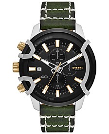 Men's Chronograph Griffed Dark Green Leather Strap Watch 48mm