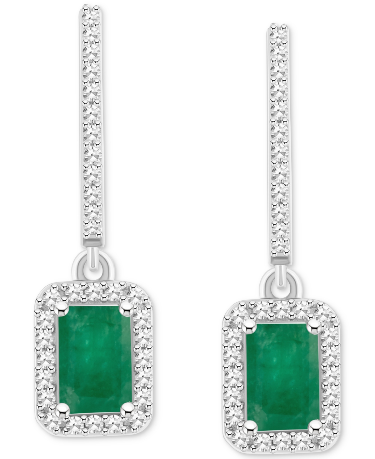 Macy's Emerald (1-1/8 Ct. T.w.) & Diamond (1/3 Ct. T.w.) Leverback Drop Earrings In Sterling Silver (also I In Emerald