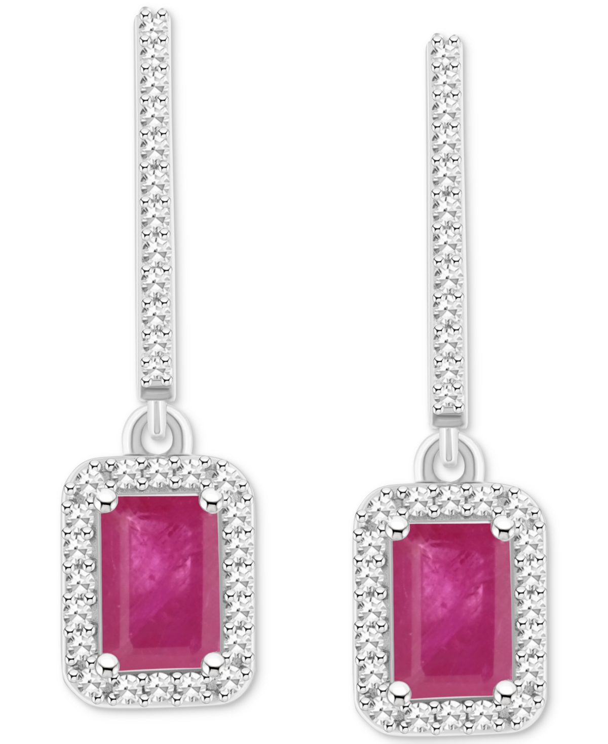 Macy's Emerald (1-1/8 Ct. T.w.) & Diamond (1/3 Ct. T.w.) Leverback Drop Earrings In Sterling Silver (also I In Ruby Red