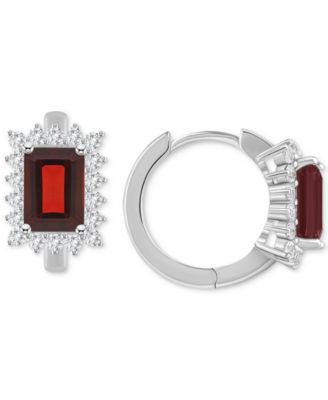 Rhodolite Garnet (2-1/2 ct. t.w.) & White Topaz (3/4 ct. t.w.) Halo Hoop Earrings in Sterling Silver (Also in Citrine, Blue Topaz, Amethyst & Peridot)