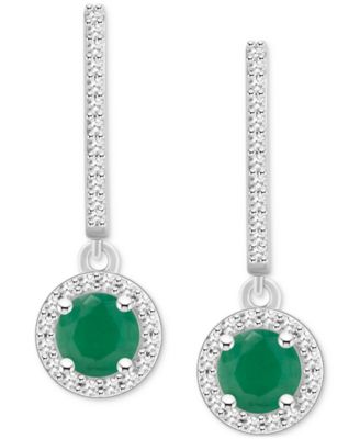 Macy's - Gemstone & Diamond (1/4 ct. t.w.) Halo Leverback Drop Earrings in Sterling Silver