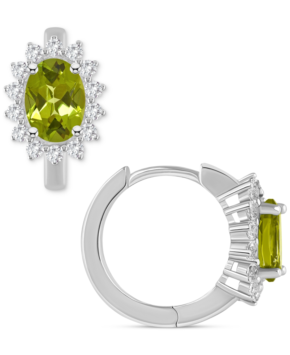 Rhodolite Garnet (1-7/8 ct. t.w.) & White Topaz (1/2 ct. t.w.) Halo Hoop Earrings in Sterling Silver (Also in Citrine, Amethyst, & Blue Topaz