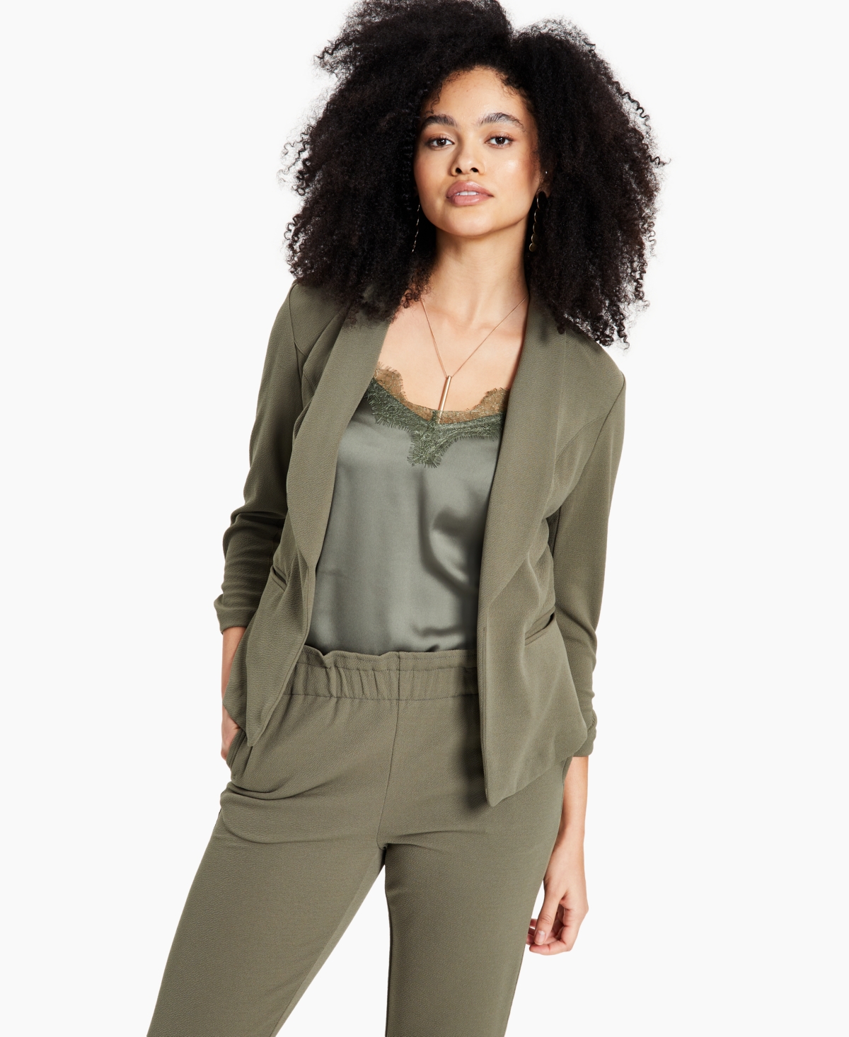 Bar Iii Knit-Crepe Ruched-Sleeve Blazer, Created for Macy's