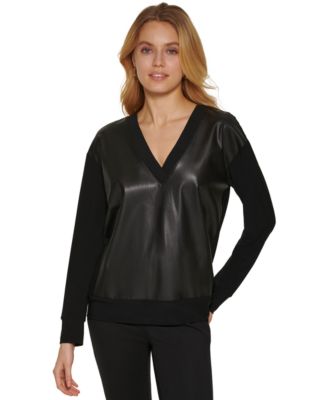 DKNY - Faux-Leather Front Sweatshirt