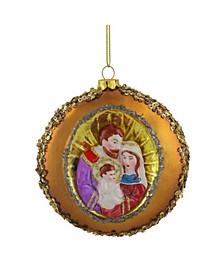 4" Joseph Mary and Baby Jesus Sequin Religious Glass Disc Christmas Ornament