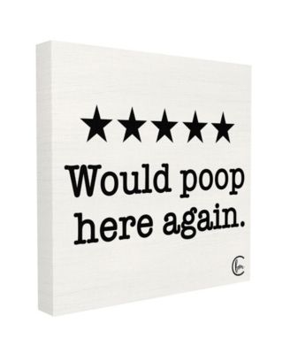 Bathroom Rating Five Starts Would Poop Here Again Black and White Sign Stretched Canvas Wall Art, 17" x 17"