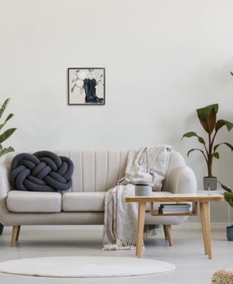 White Flower Arrangement in Black Boots Painting Black Framed Giclee Texturized Art, 12" x 12"