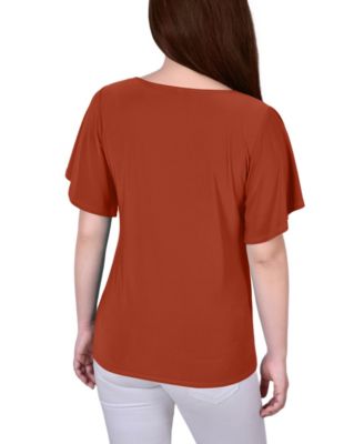 Petite Mesh Flutter Sleeve Knit Top