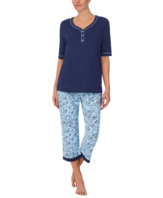 Cuddl Duds - Henley Top & Cropped Pants Pajama Set