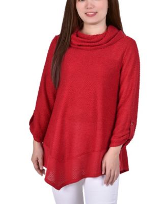 NY Collection - Petite Cowlneck V-Hem Sweater