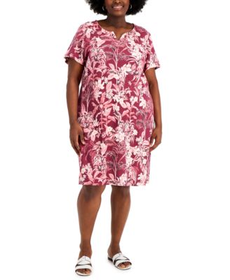 Karen Scott - Plus Size Printed Split-Neck Dress