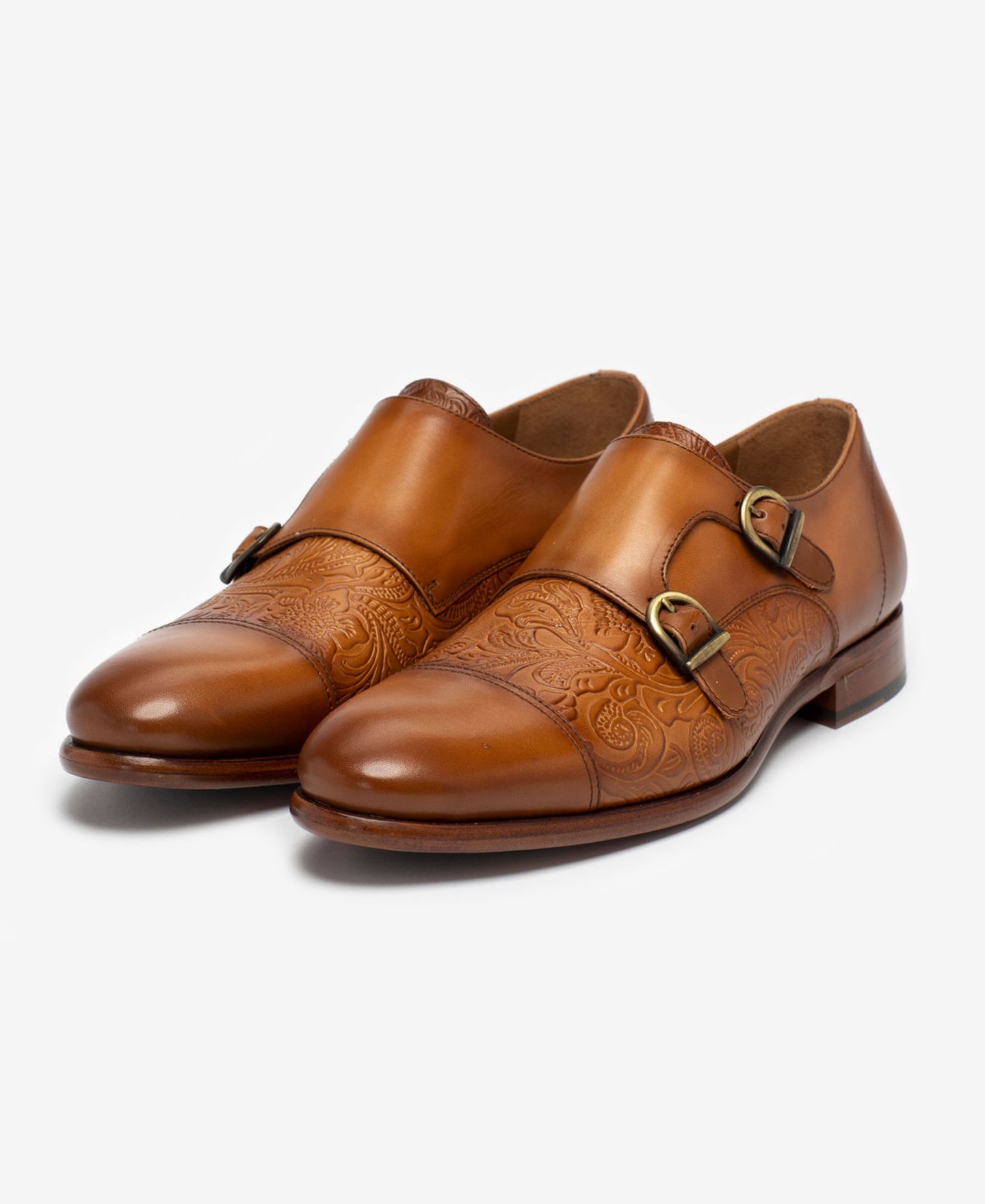 Обувь Taft Men's Lucca Embossed Floral Leather Monk Strap Dress Shoes, цвет: Медовый с принтом — фото 1