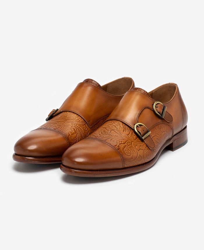 Men's Lucca Embossed Floral Leather Monk Strap Dress Shoes - Macy's