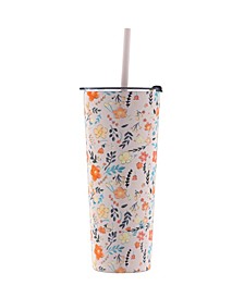 24 oz Insulated Pink Floral Straw Tumbler