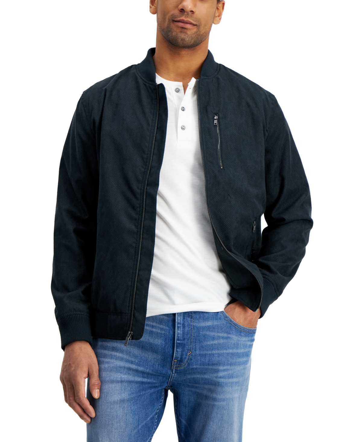 Alfani Men's Perforated Bomber Jacket, Created For Macy's In Stretch ...