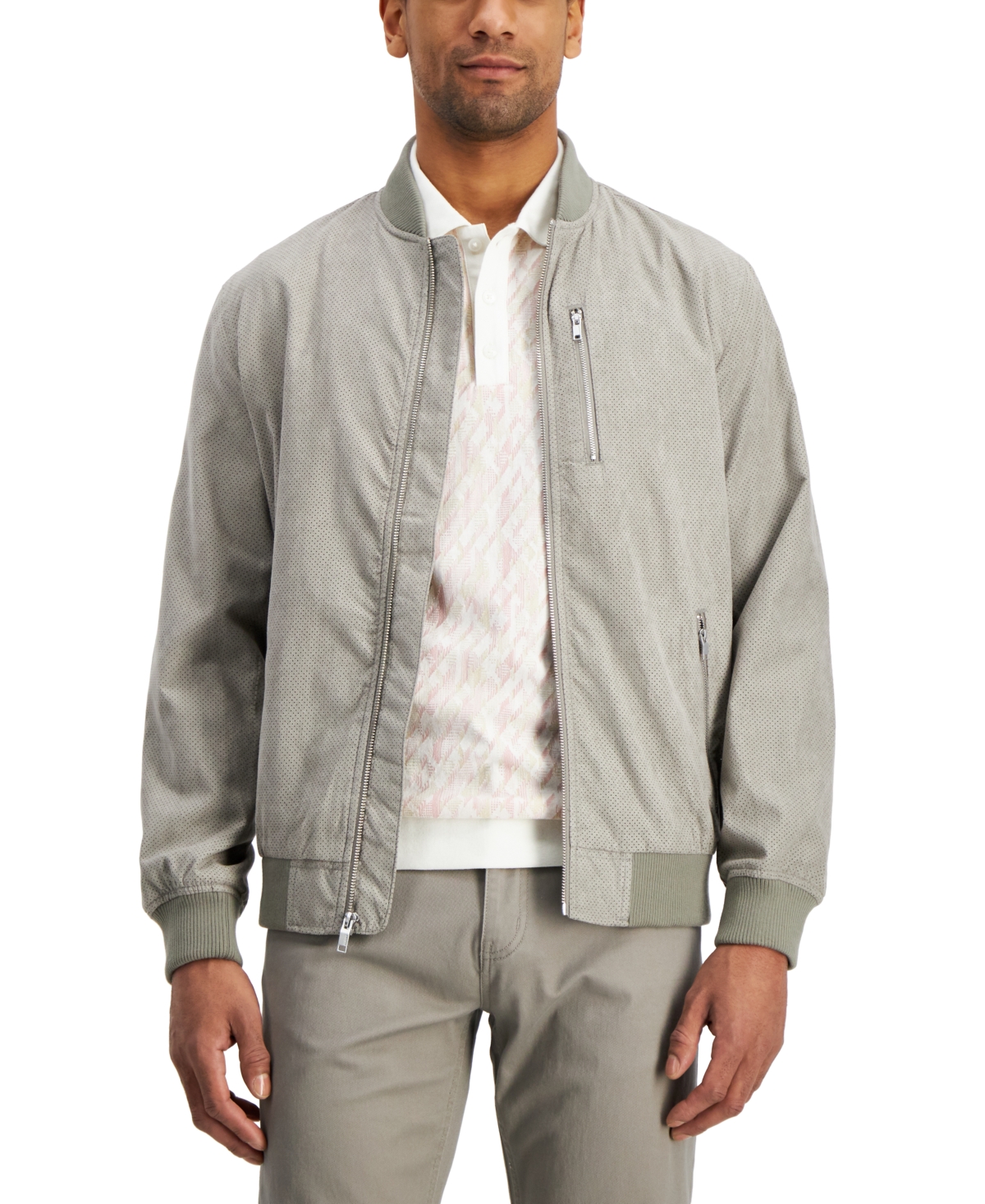 Alfani Men s Perforated Bomber Jacket Created For Macy s In Wallstreet Grey ModeSens
