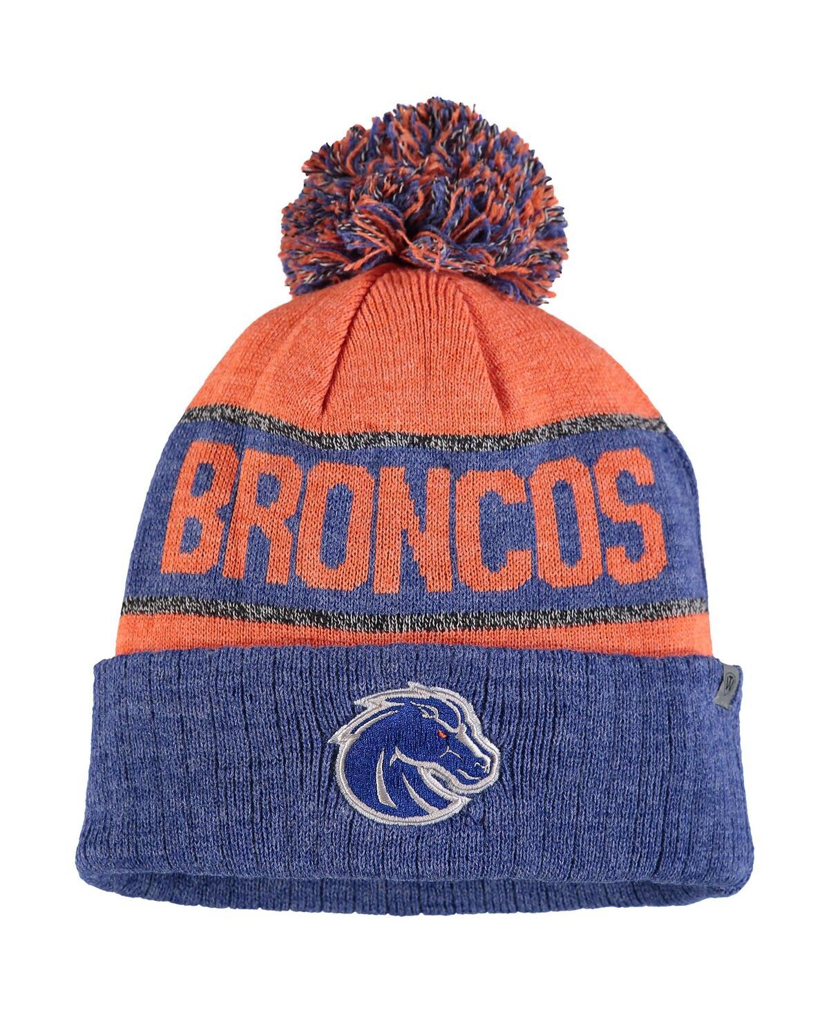 Shop Top Of The World Men's Orange And Heather Blue Boise State Broncos Below Zero Cuffed Pom Knit Hat In Orange,heather Blue
