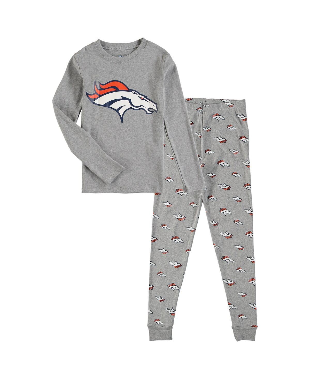 Outerstuff Preschool Boys Heathered Gray Denver Broncos Long Sleeve T-shirt And Pants Sleep Set