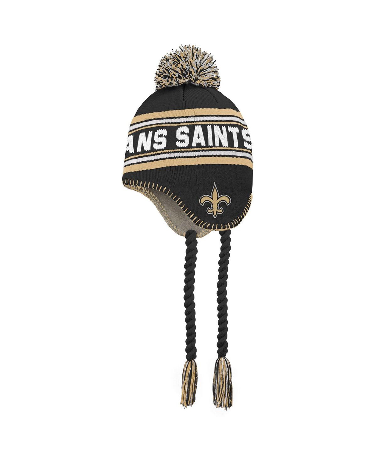 Outerstuff Babies' Preschool Boys And Girls Black And Gold New Orleans Saints Jacquard Tassel Knit Hat With Pom In Black,gold