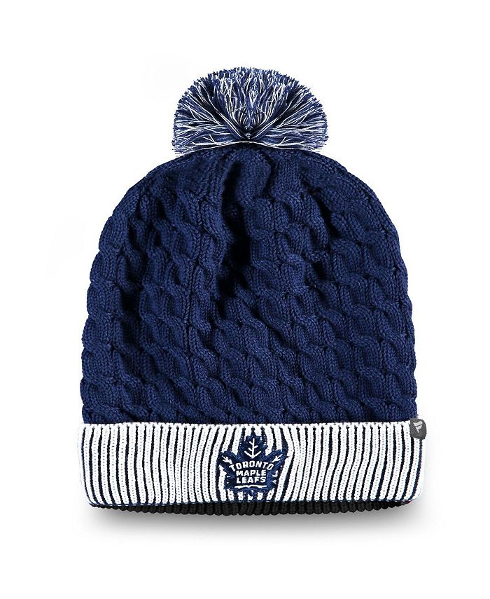 Fanatics Women's Blue and White Toronto Maple Leafs Iconic Cuffed Knit Hat with Pom Macy's