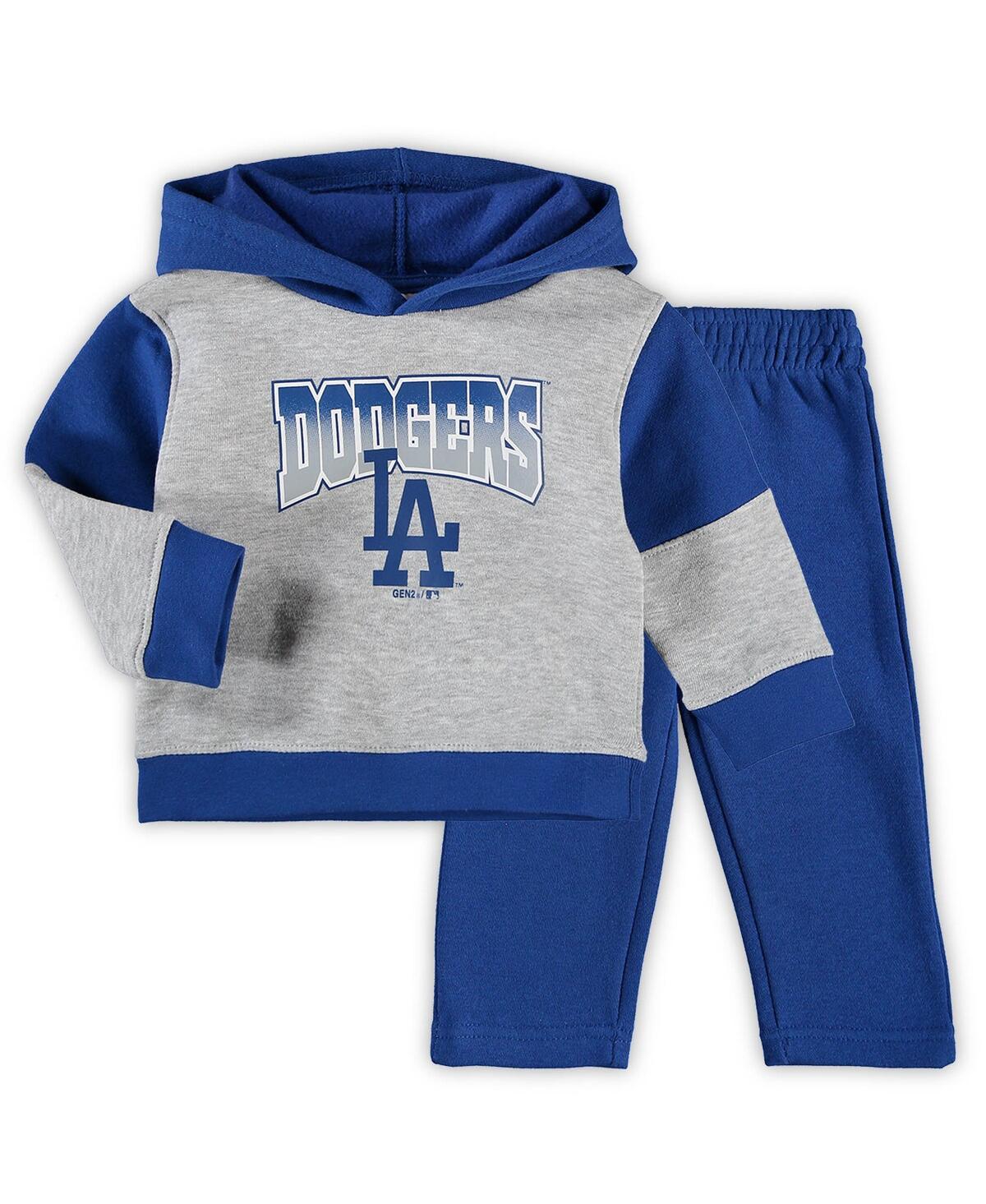 Shop Outerstuff Infant Boys And Girls Heathered Gray, Royal Los Angeles Dodgers Sideline Fleece Pullover Hoodie And  In Heathered Gray,royal