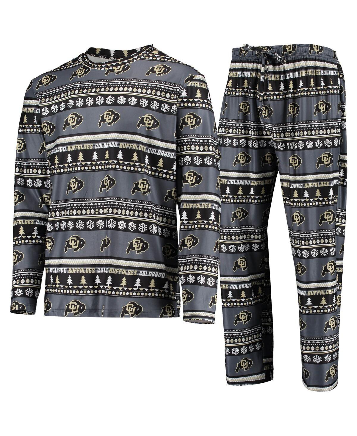 Men's Black Colorado Buffaloes Ugly Sweater Long Sleeve T-shirt and Pants Sleep Set - Black
