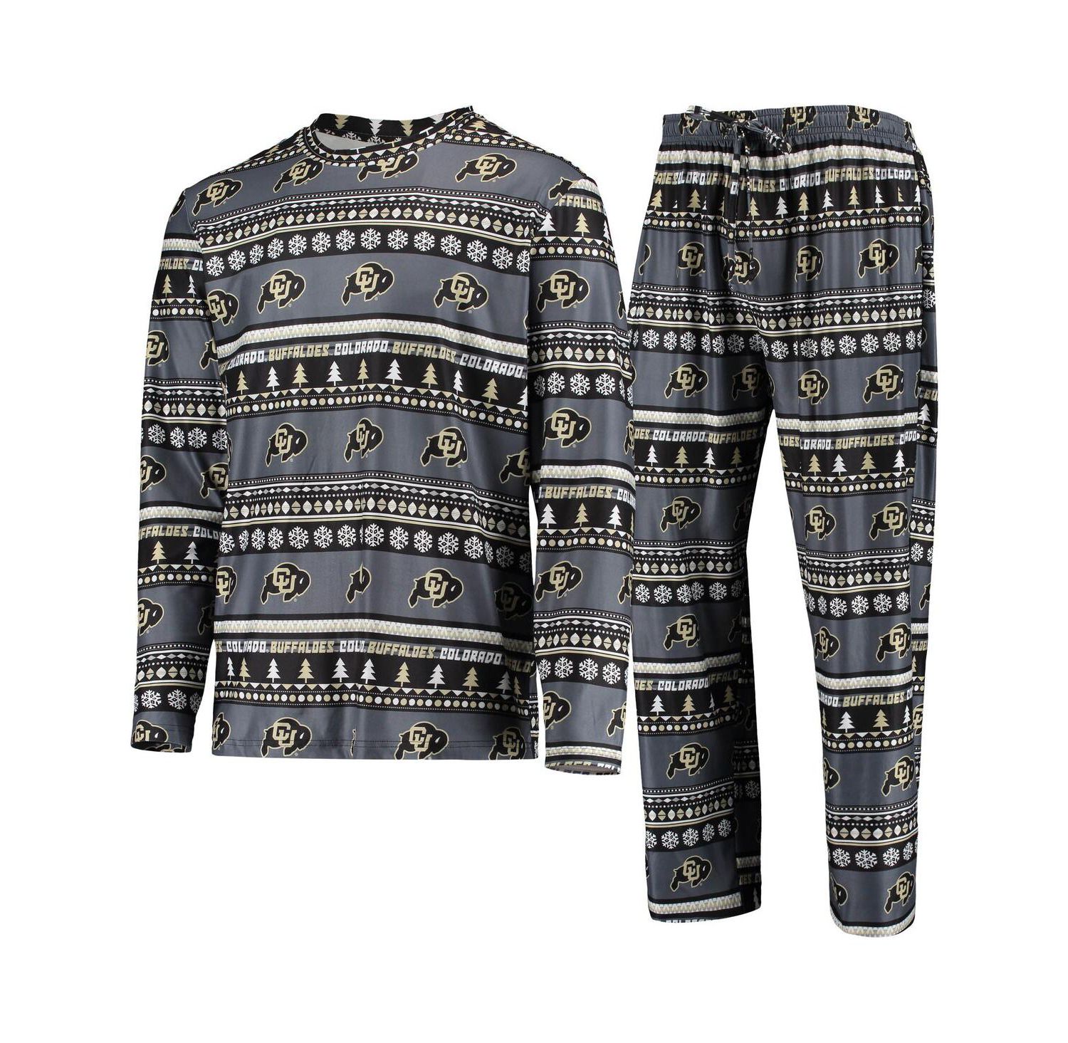Men's Black Colorado Buffaloes Ugly Sweater Long Sleeve T-shirt and Pants Sleep Set