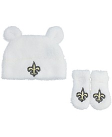 Infant Boys and Girls White New Orleans Saints Shearling Ears Hat and Mittens Set