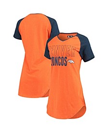 Women's Orange, Heathered Navy Denver Broncos Meter Raglan V-Neck Knit Nightshirt