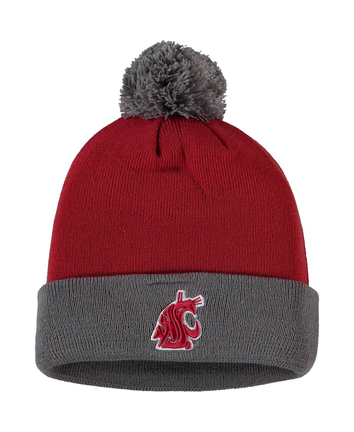 Top Of The World Men's Crimson And Gray Washington State Cougars Core 2-tone Cuffed Knit Hat With Pom In Crimson,gray