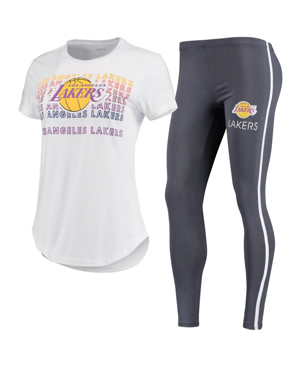 Women's White, Charcoal Los Angeles Lakers Sonata T-shirt and Leggings Set - White, Charcoal