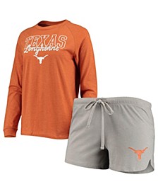 Women's Texas Orange, Gray Texas Longhorns Raglan Long Sleeve T-shirt and Shorts Sleep Set