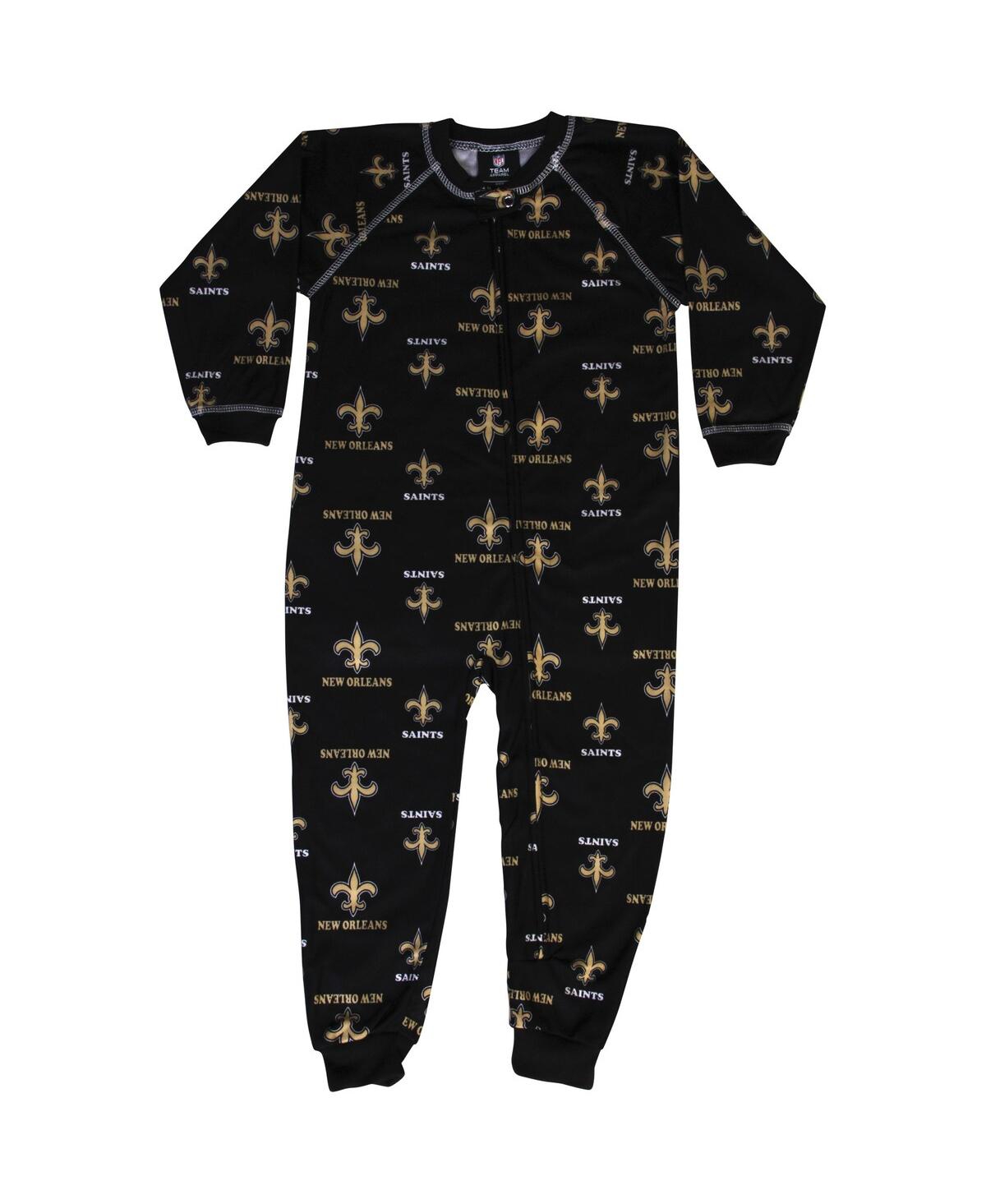 New Orleans Saints Unisex Toddler Piped Raglan Full Zip Coverall -- Black