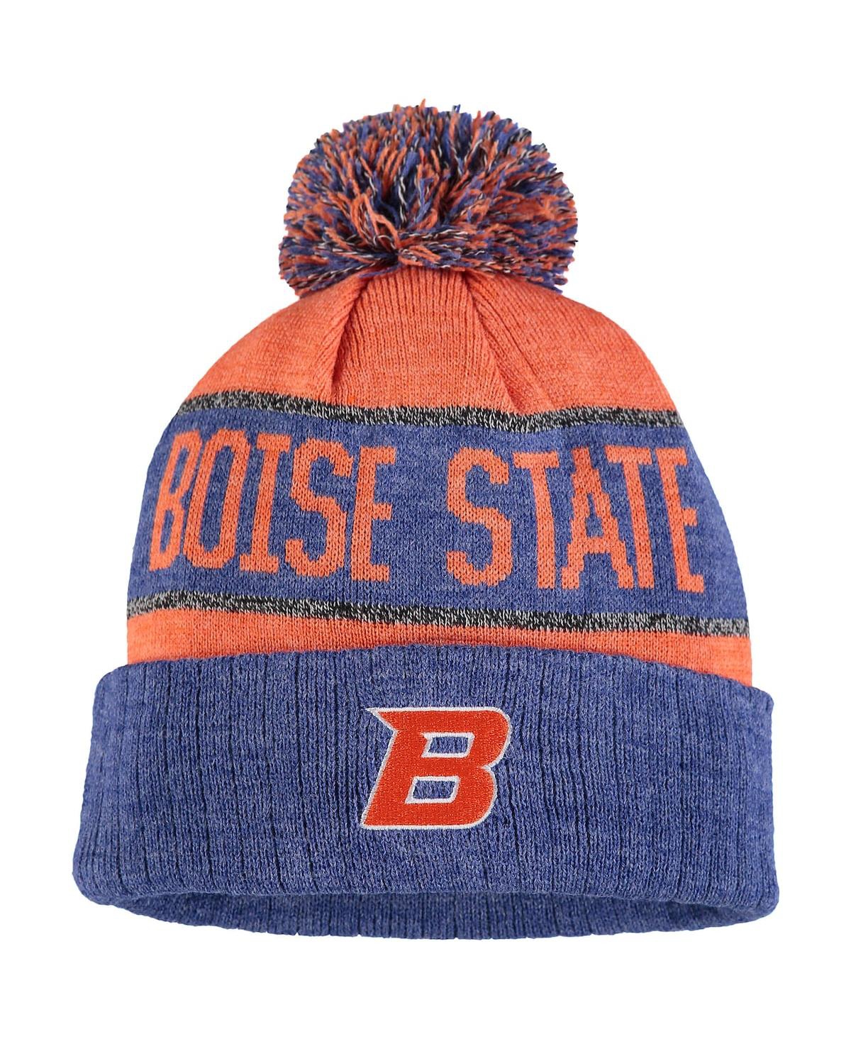 Shop Top Of The World Men's Orange And Heather Blue Boise State Broncos Below Zero Cuffed Pom Knit Hat In Orange,heather Blue